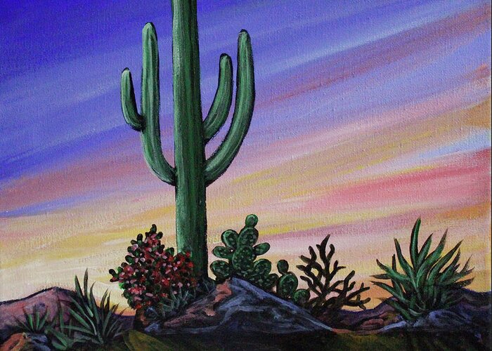 Desert Greeting Card featuring the painting Simple Desert Sunset Two by Lance Headlee