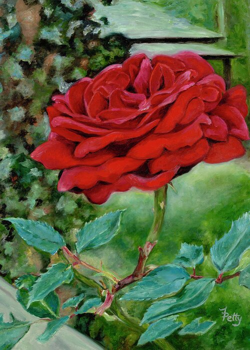 Red Rose Greeting Card featuring the painting Simply A Rose by Freida Petty