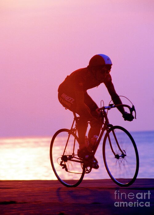 Single Greeting Card featuring the photograph Single Bike Rider Chicago Lake Front by Tom Jelen