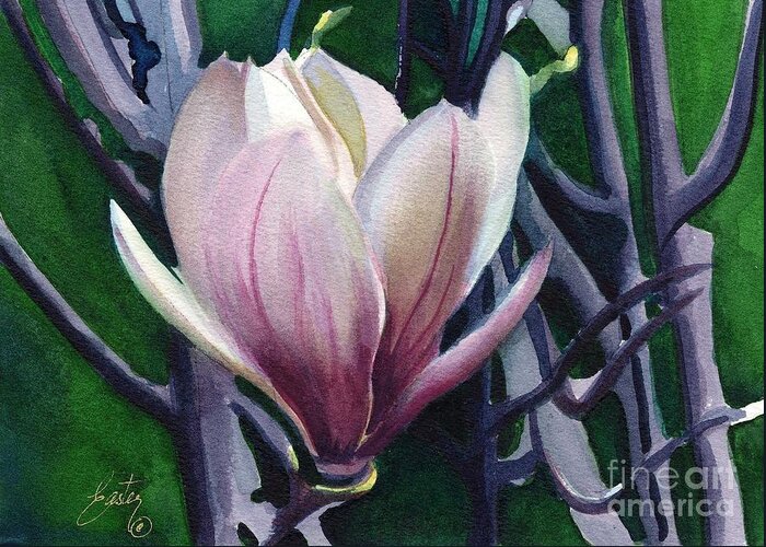 Magnolia Ladder Greeting Card featuring the painting Single Magnolia 1 by Daniela Easter
