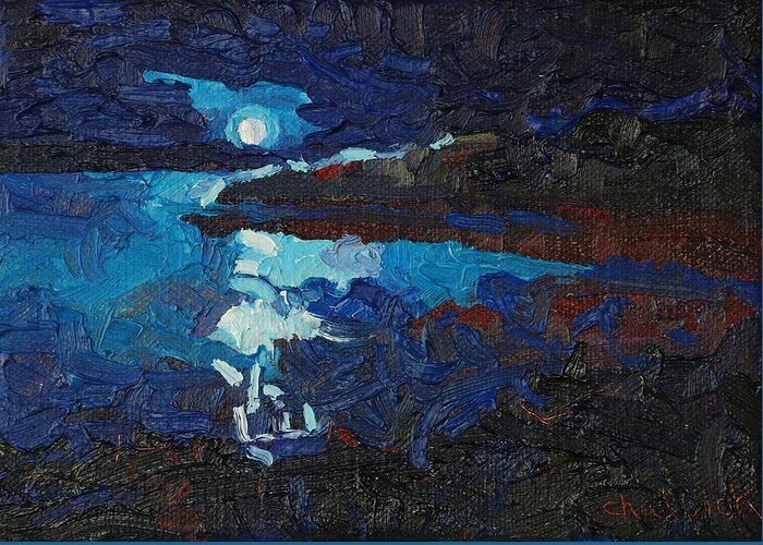 Singleton Greeting Card featuring the painting Singleton Moon Set by Phil Chadwick