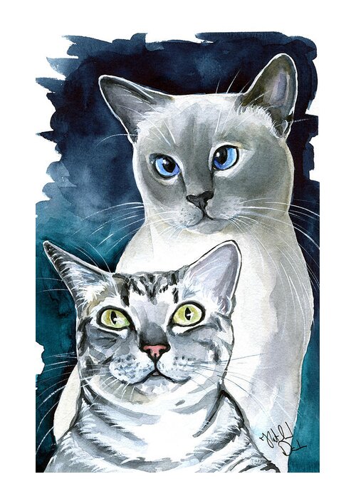 Snowshoe Greeting Card featuring the painting Sini and Nimbus - Cat Portraits by Dora Hathazi Mendes