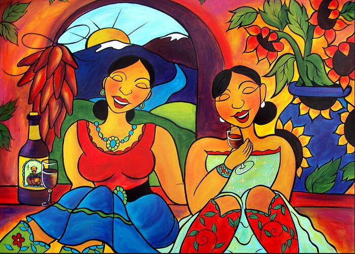 Sisters Greeting Card featuring the painting Sisters - Hermanas by Jan Oliver-Schultz