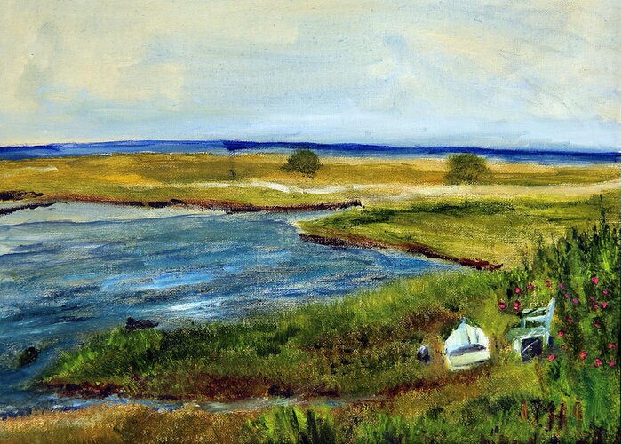 Cape Cod Greeting Card featuring the painting Sit Yourself Down by Michael Helfen
