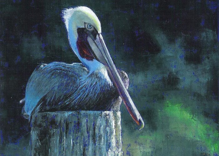 Pelican Greeting Card featuring the painting Sitting on the St Marks by Pam Talley