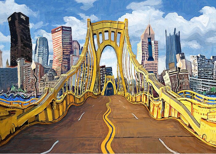 Pittsburgh Pennsylvania Greeting Card featuring the painting Sixth Street Bridge, Pittsburgh by Frank Harris