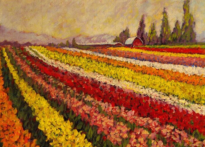 Skagit Greeting Card featuring the painting Skagit Valley Tulip Field by Charles Munn