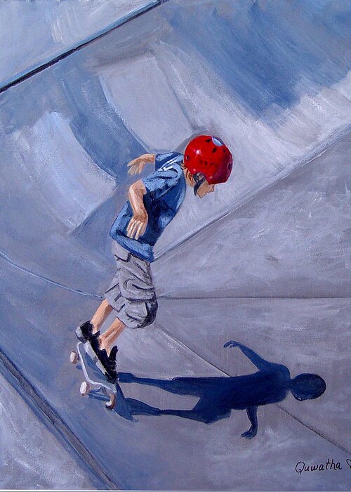 Boy Greeting Card featuring the painting Skateboarding by Quwatha Valentine
