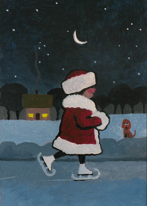 Skate Greeting Card featuring the painting Skating at Night by Robert Bissett