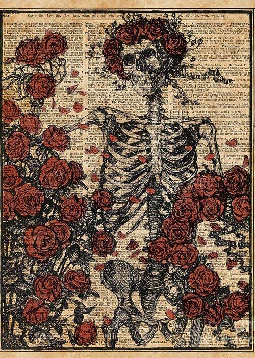 Art Greeting Card featuring the digital art Skeleton art, skeleton with roses book art,human anatomy by Anna W