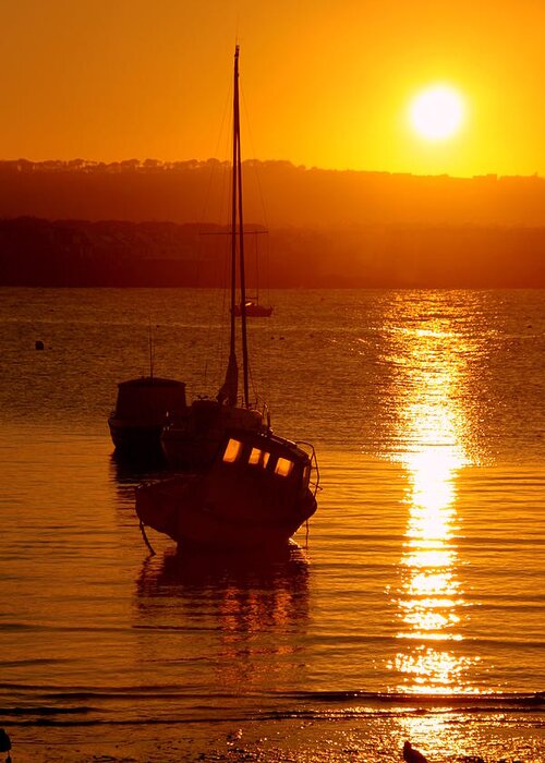 Boat Greeting Card featuring the photograph Skerries Harbour October Sunset by Martina Fagan