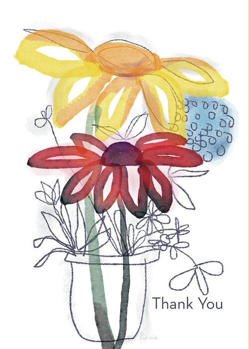 Thank You Greeting Card featuring the mixed media Sketchbook Flowers Thank You- Art by Linda Woods by Linda Woods