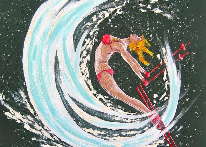 Abstract Sports Greeting Card featuring the painting Ski Bunny by V Boge