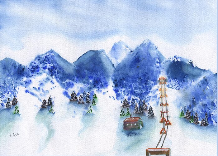 Ski Resort Greeting Card featuring the painting Ski Resort by Frank Bright