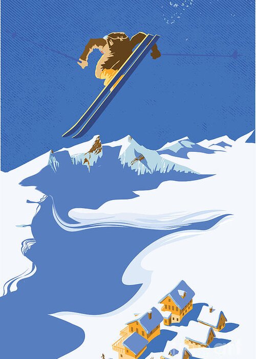 Ski Greeting Card featuring the painting Sky Skier by Sassan Filsoof