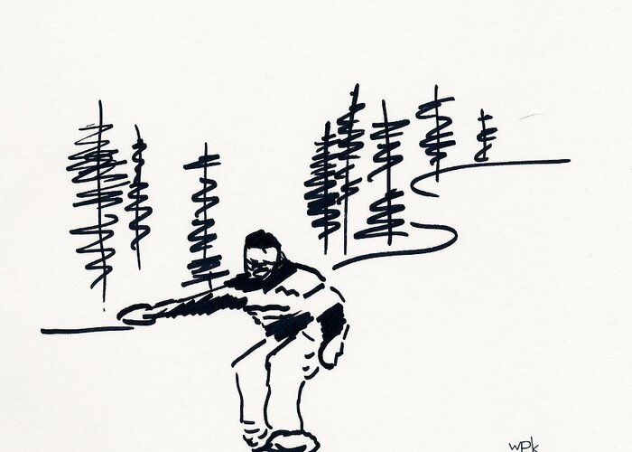 Ski Greeting Card featuring the drawing Skier VII by Winifred Kumpf