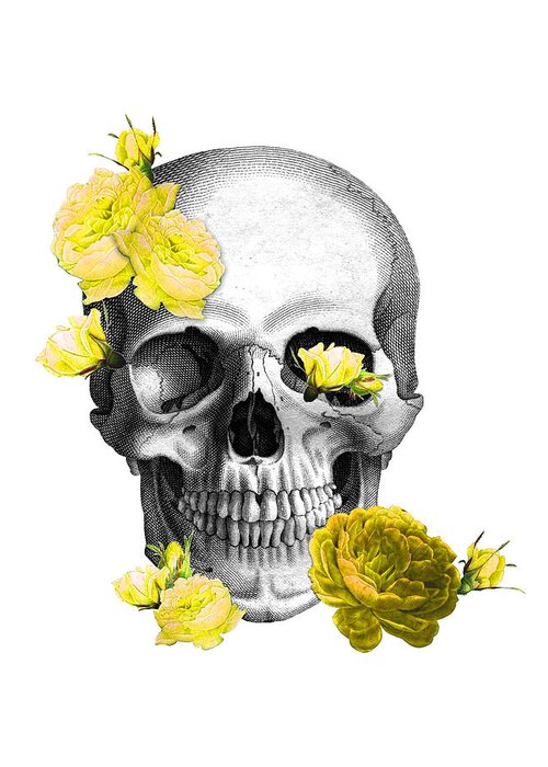 Skull Greeting Card featuring the digital art Skull yellow roses by Madame Memento