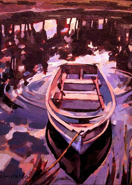 Boat Greeting Card featuring the painting Sky Boat by Tim Heimdal