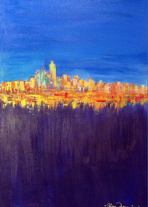  Greeting Card featuring the painting Skyline Blue by Lilliana Didovic