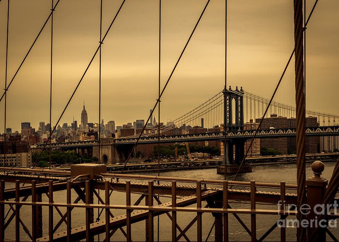 2015 Greeting Card featuring the photograph Skyline NY from Brooklyn Bridge by Franz Zarda