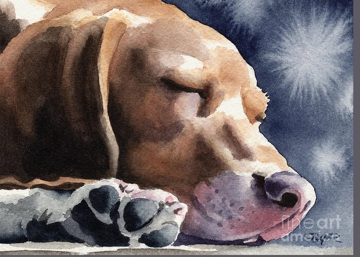 Beagle Greeting Card featuring the painting Sleeping Beagle by David Rogers