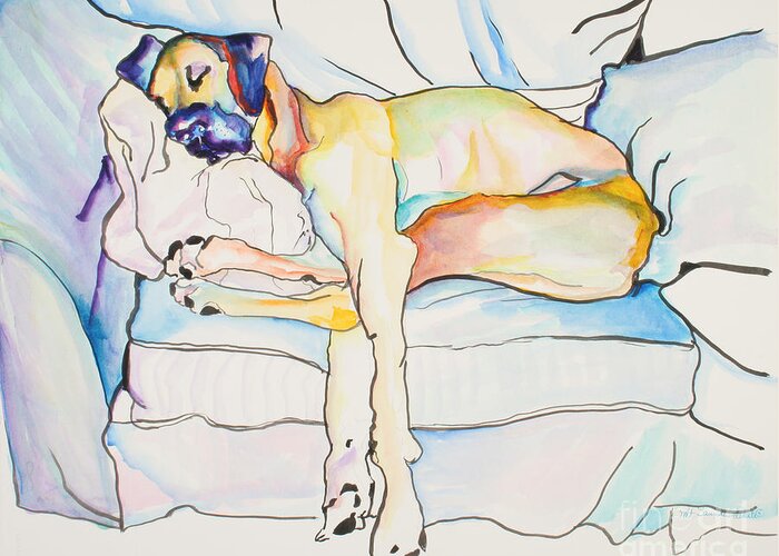 Great Dane Greeting Card featuring the painting Sleeping Beauty by Pat Saunders-White