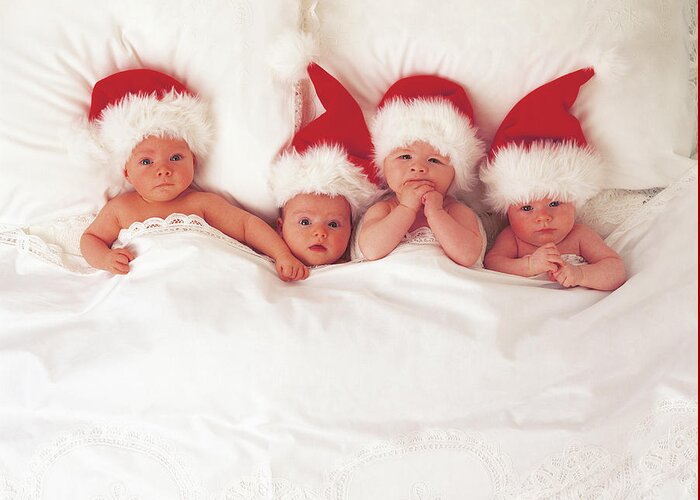 Holiday Greeting Card featuring the photograph Sleepy Santas by Anne Geddes