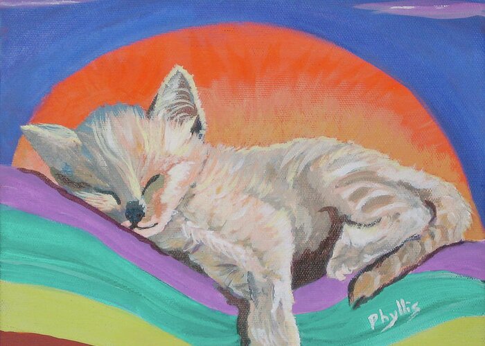 Kitten Greeting Card featuring the painting Sleepy Time by Phyllis Kaltenbach