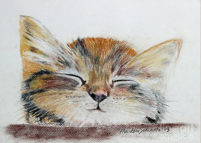 Kitten Greeting Card featuring the painting Sleepyhead by Marlene Schwartz Massey