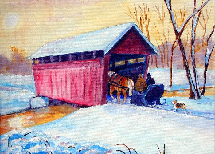 Pembroke Welsh Corgi Greeting Card featuring the painting Sleigh Ride - Pembroke Welsh Corgi by Lyn Cook