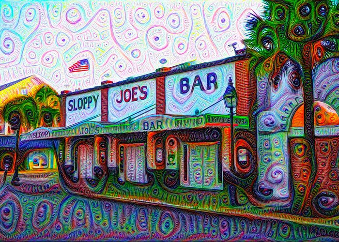 Sloppy Greeting Card featuring the painting Sloppy Joes Bar in Key West by Bill Cannon