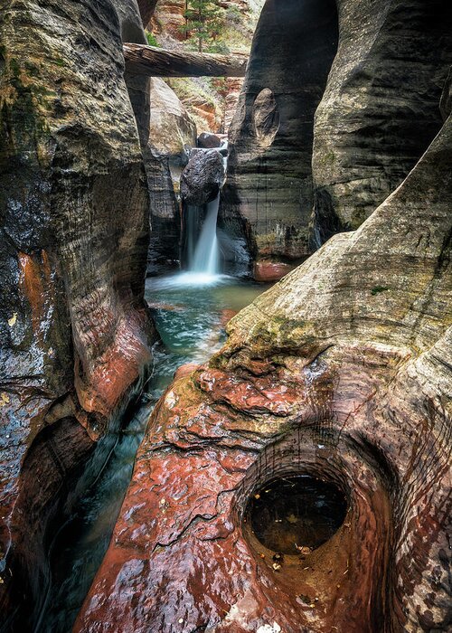Utah Greeting Card featuring the photograph Slot Canyon Waterfall at Zion National Park by James Udall