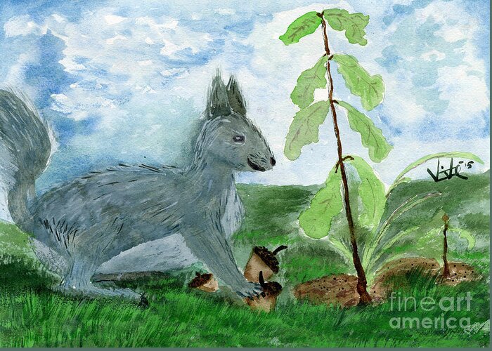 Squirrel Greeting Card featuring the painting Small Changes in Life by Victor Vosen