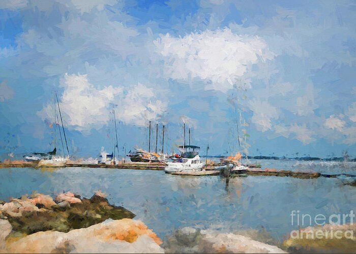 Sea Greeting Card featuring the digital art Small Dock with Boats by Ed Taylor