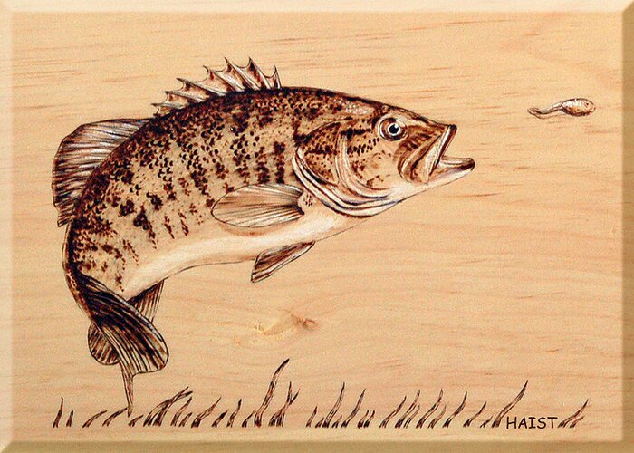 Fish Greeting Card featuring the pyrography Small Mouth Bass by Ron Haist