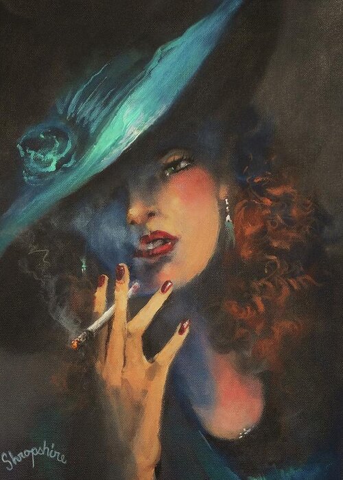Woman Smoking Cigarette Greeting Card featuring the painting Smoke Gets In Your Eyes by Tom Shropshire