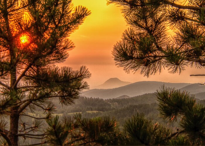 Smoke Greeting Card featuring the photograph Smoky Black Hills Sunrise by Fiskr Larsen