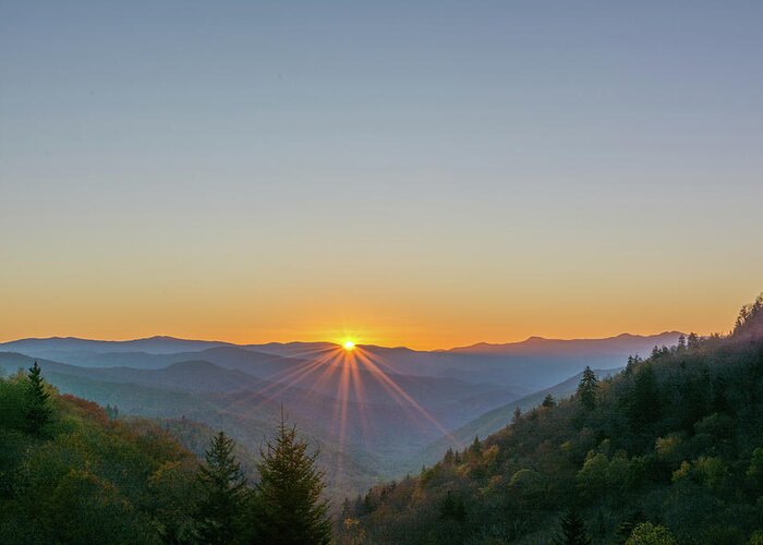 Newfound Gap Greeting Card featuring the photograph Smoky Mountain Winter Sunrise by Douglas Wielfaert