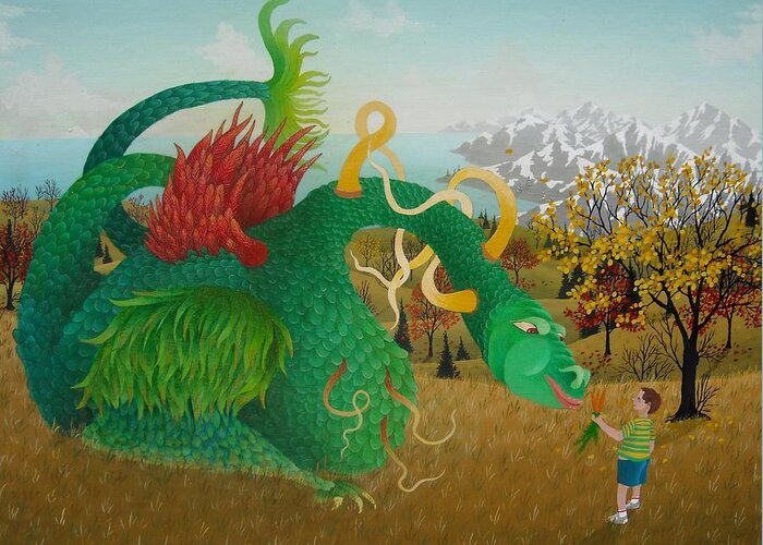 Dragon Greeting Card featuring the painting Snacks by Robert Logrippo