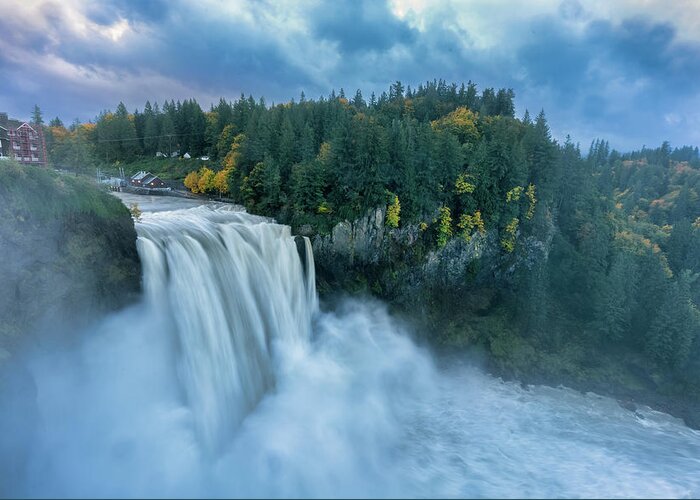 Waterfall Greeting Card featuring the photograph Snoqualmie Falls Rush Hour by Ken Stanback