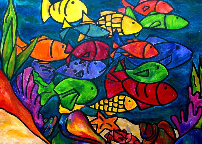 Fish Greeting Card featuring the painting Snorkeling Off Norman Island by Patti Schermerhorn