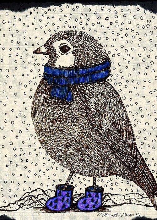 Snow Greeting Card featuring the drawing Snow Bird by MaryLee Parker