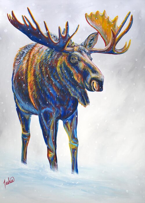 Moose Greeting Card featuring the painting Snow Day by Teshia Art