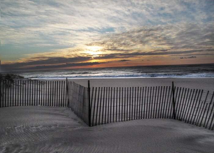 Snow Fence Greeting Card featuring the photograph Snow Fence at Coopers Beach by Steve Gravano