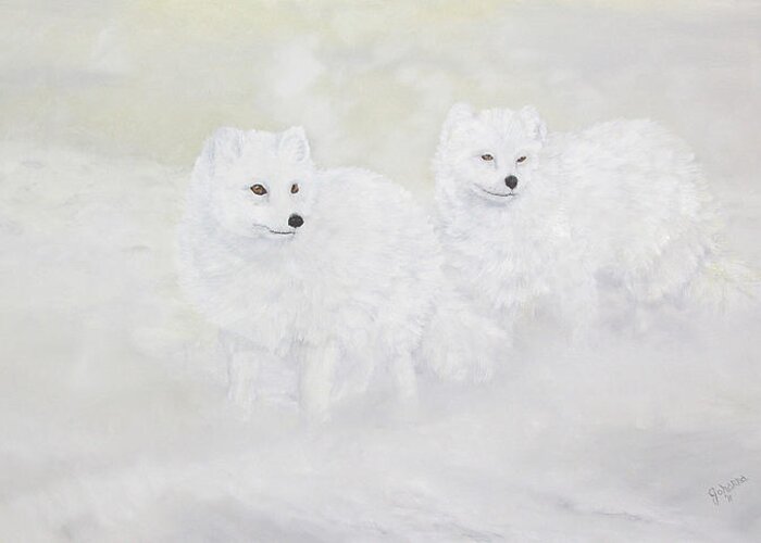 North American Wildlife Greeting Card featuring the painting Snow Ghosts Of The North by Johanna Lerwick