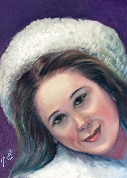 Portrait Greeting Card featuring the painting Snow girl by Laila Awad Jamaleldin