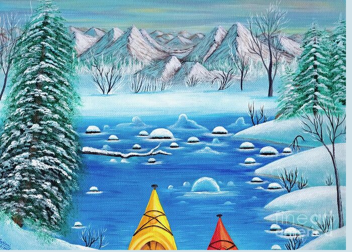 Painting Greeting Card featuring the painting Snow in Mountain Valley by Sudakshina Bhattacharya