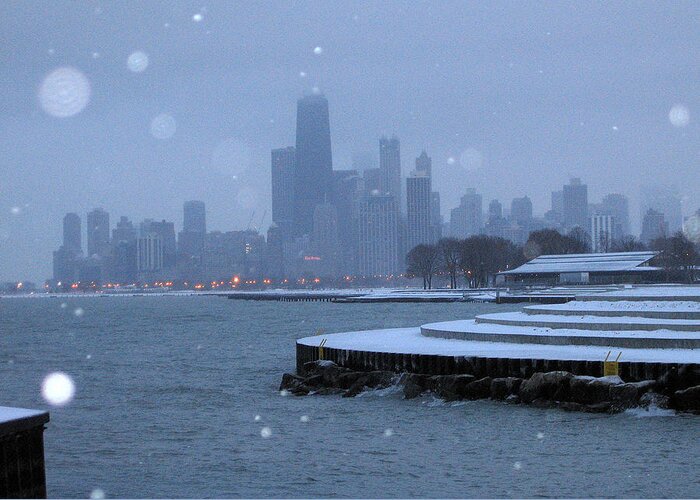 Chicago Greeting Card featuring the photograph Snowy Chicago by Laura Kinker