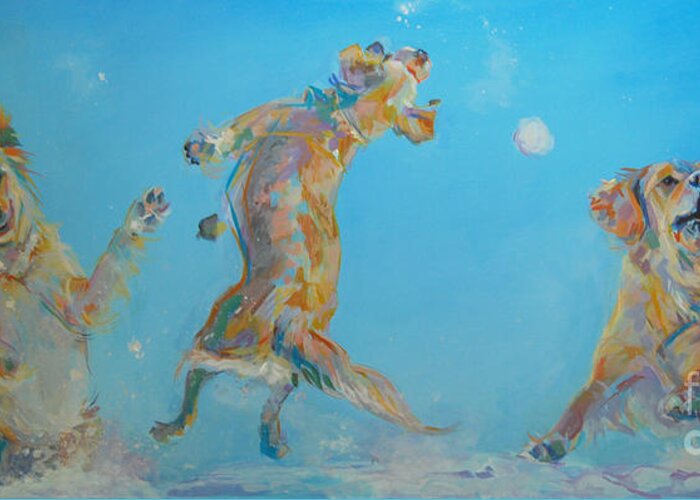 Golden Retriever Greeting Card featuring the painting Snow Much Fun by Kimberly Santini