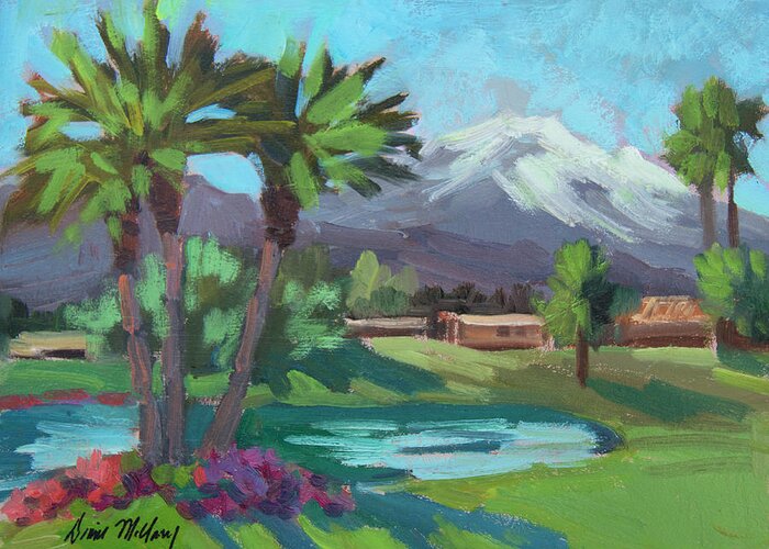 Coachella Valley Greeting Card featuring the painting Snow on Mt. San Jacinto by Diane McClary